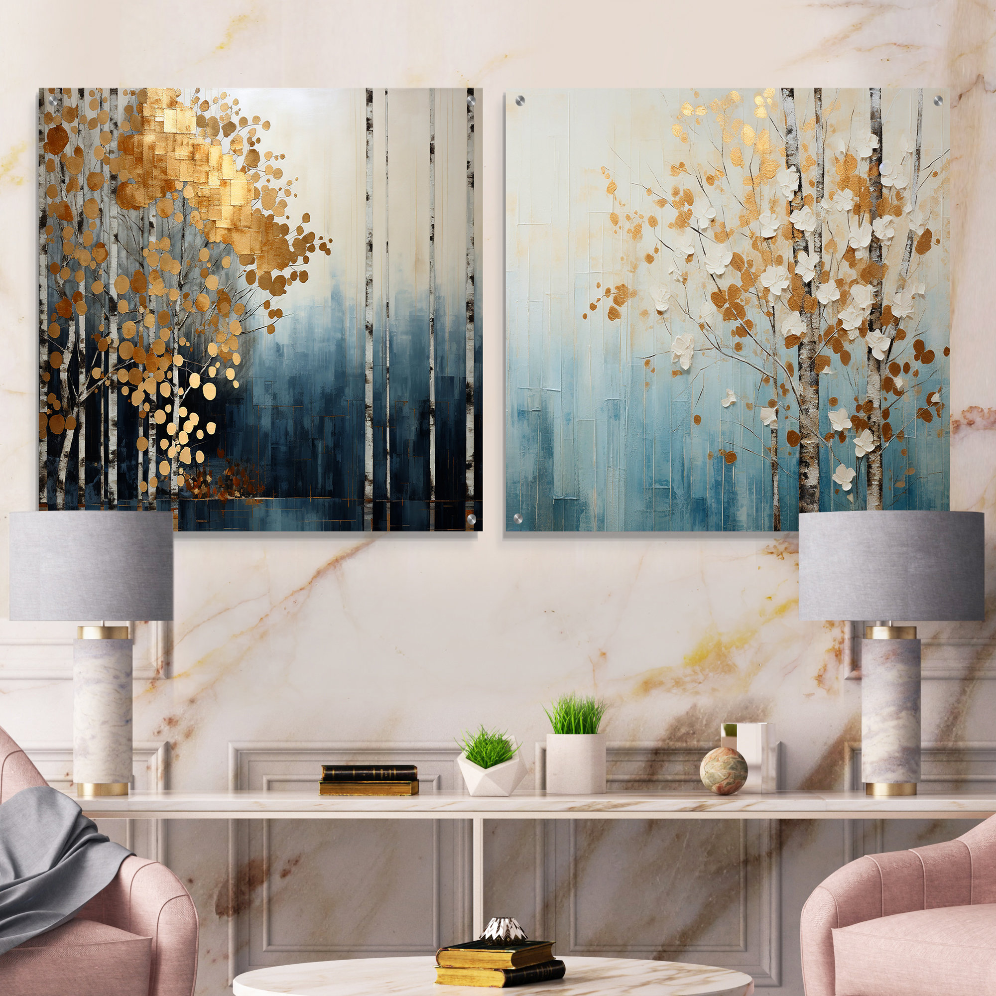 Lark Manor™ Minimalism Blue And Gold Forest - Forest Acrylic Wall Art ...