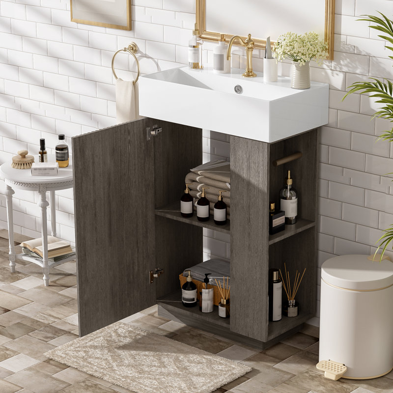 22" Single Bathroom Vanity With Ceramic Top, Dark Gray
