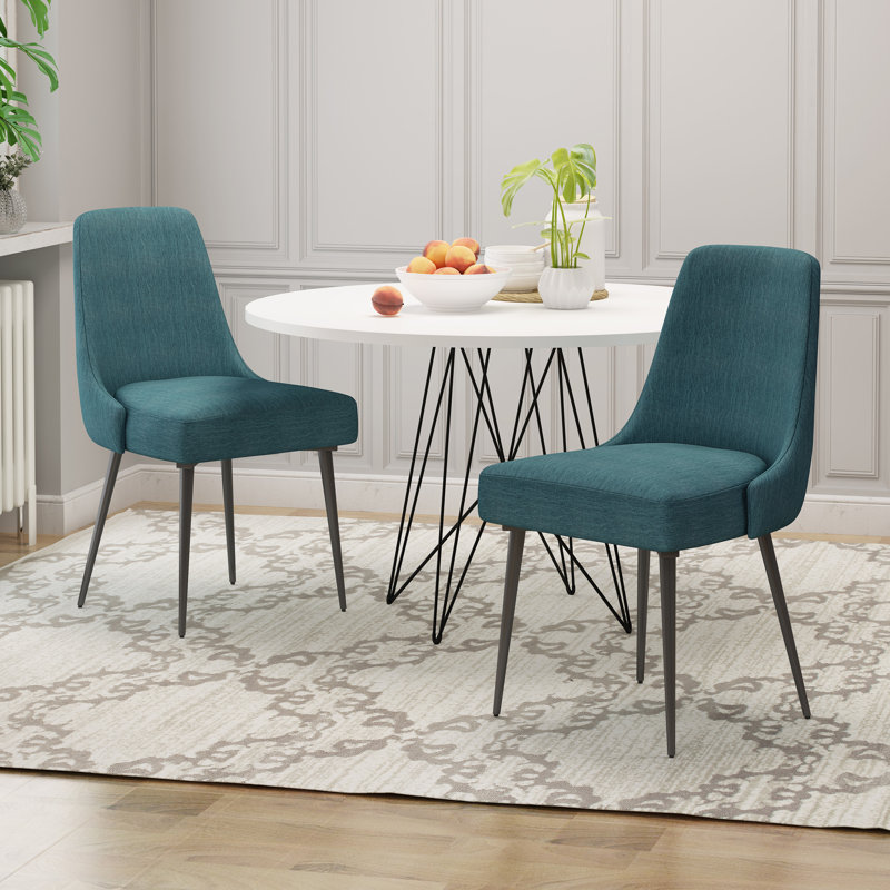 Milin Modern Dining Chairs Set of 2, Iron Legs & Curved Backrest, Gunmetal, Teal