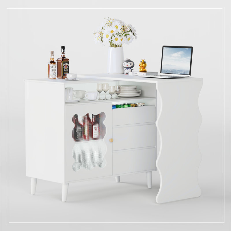 41"-79" Cloud Wave Extendable Sofa Bar Table Cabinet Behind Couch Pub Table with LED