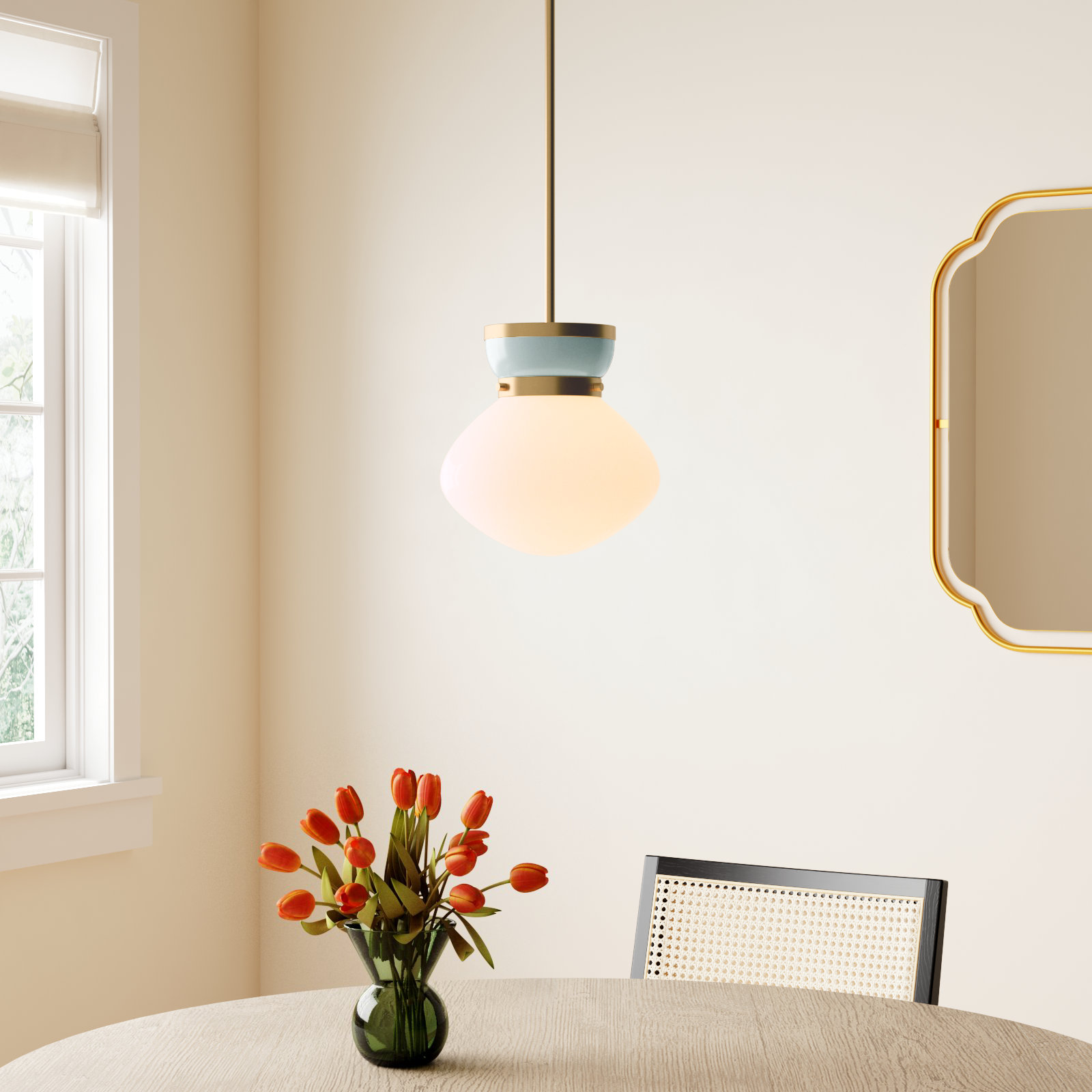 Single Light Steel Dimmable Pendant, Gold/Blue