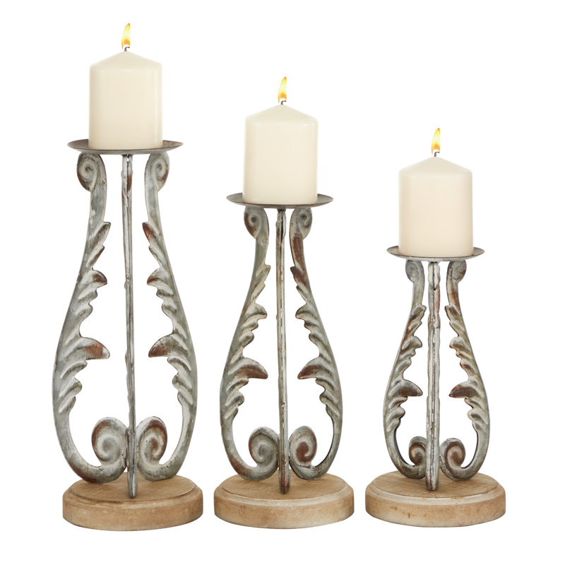 Metal Decorative Silver Candle Holder Set