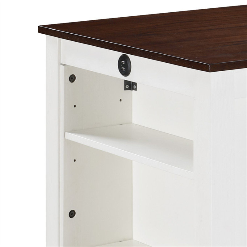 Gregorio 36" 3-Piece White Finish Small Space Counter Height Dining Table With Shelves And 2 Chairs, Brown/White
