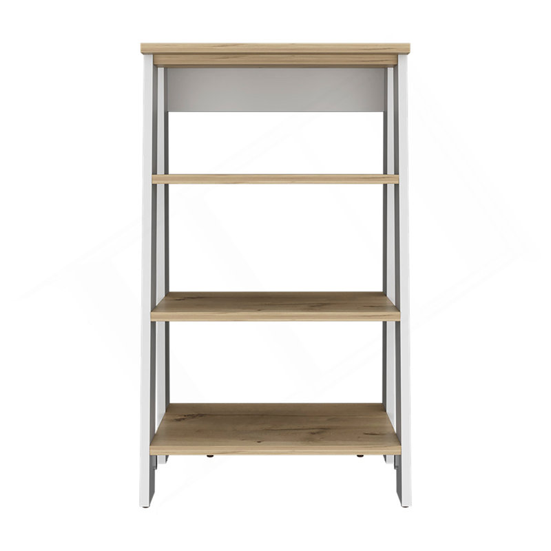 Armoire à linge Jenne, quatre tablettes ouvertes, finition chêne clair / blanc, Chêne clair
