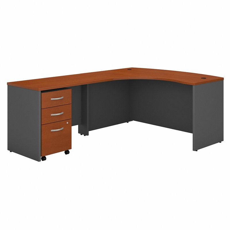 Series C L Shaped Desk with Mobile File Cabinet, Left, Hansen Cherry/Graphite Gray