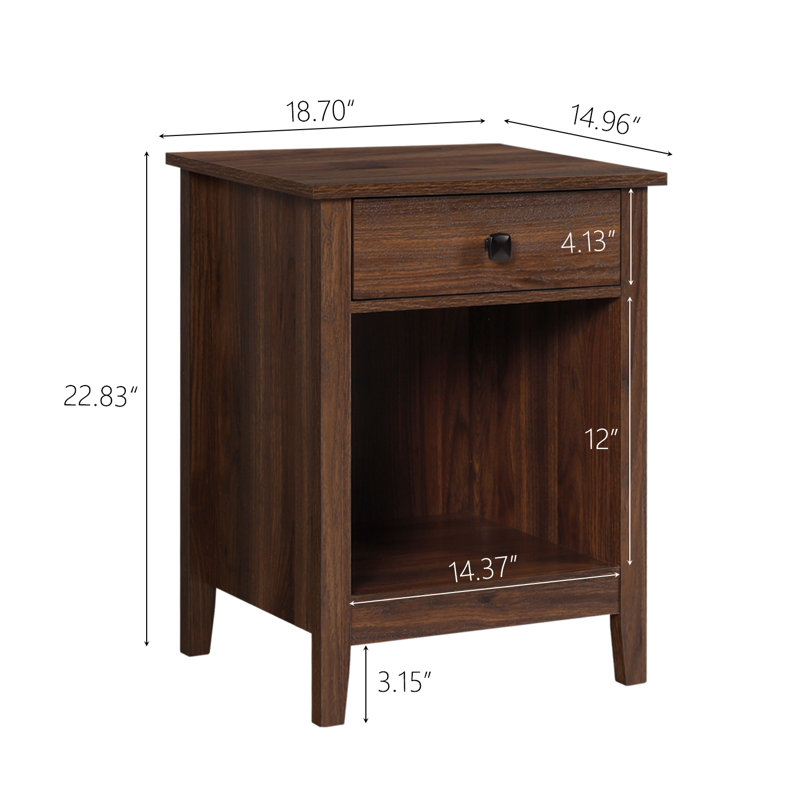 Heintzelman Set Of 2 Wooden Bedroom Nightstands With Drawer, Brown