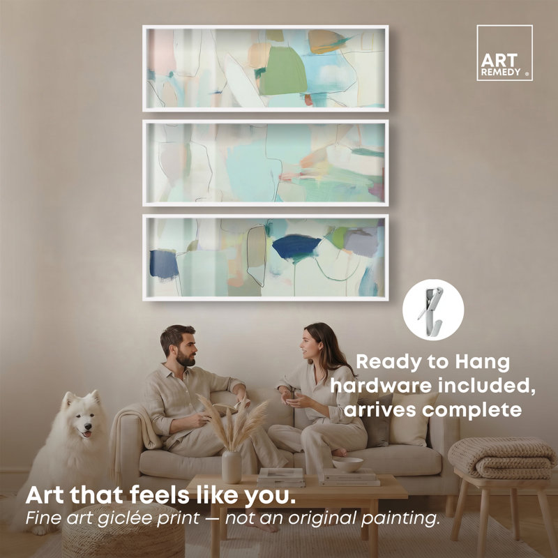 Ensemble de décoration murale Azure Forms I Shadowbox Print Sage par Art Remedy, cadre blanc, 48 x 16, White Frame