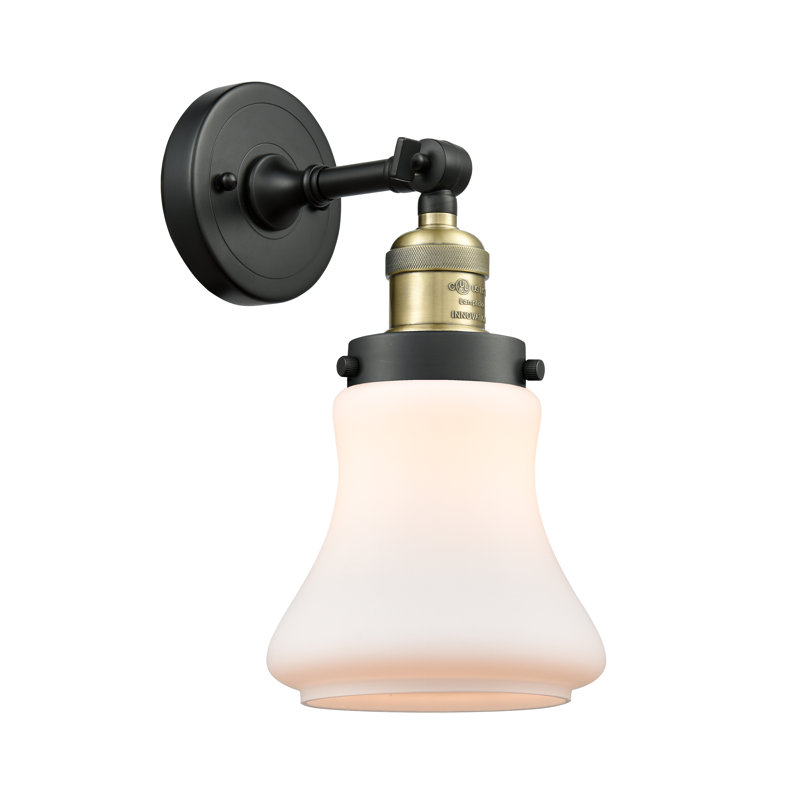 Edda Dimmable Bath Sconce, 60 Watt Vintage Incandescent Bulb, Black Antique Brass, Matte White