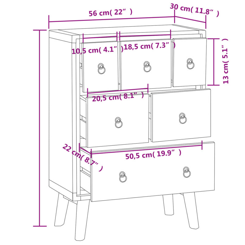 Commode d'appoint en bois massif Cevera