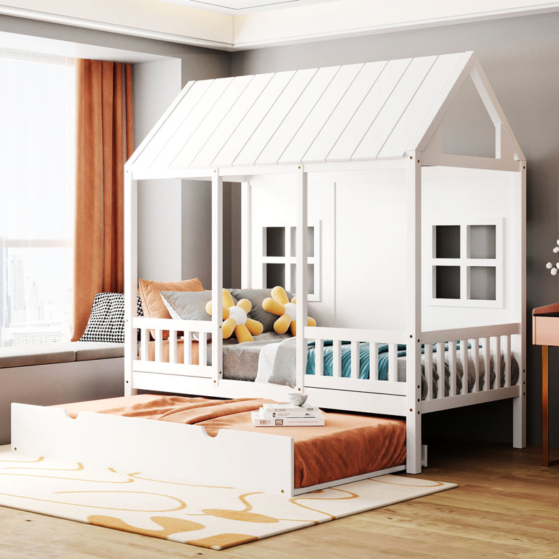 Lit gigogne simple en bois massif blanc - centre de chambre fonctionnel avec