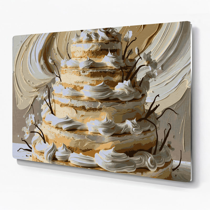 Desserts, gâteau à la vanille, art mural en métal beige, H 11 po x l 14 po
