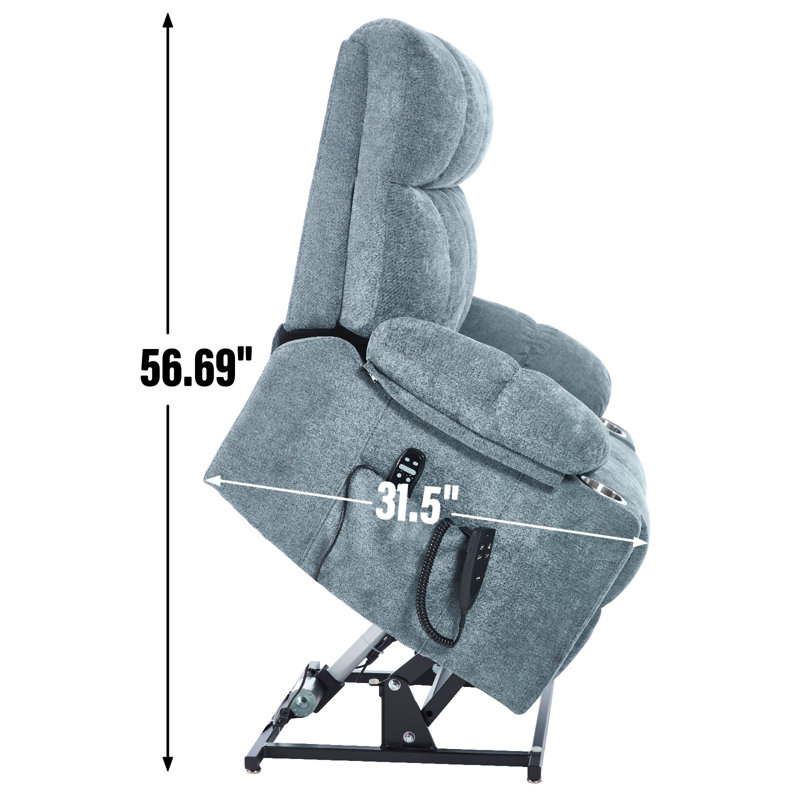 Dual Motor Infinite Position Up To 350 Lbs Power Lift Recliner Chair, Heavy Duty Motion Mechanism With 8-Point Vibration Massage And Lumbar Heating, Dual Cup Holders