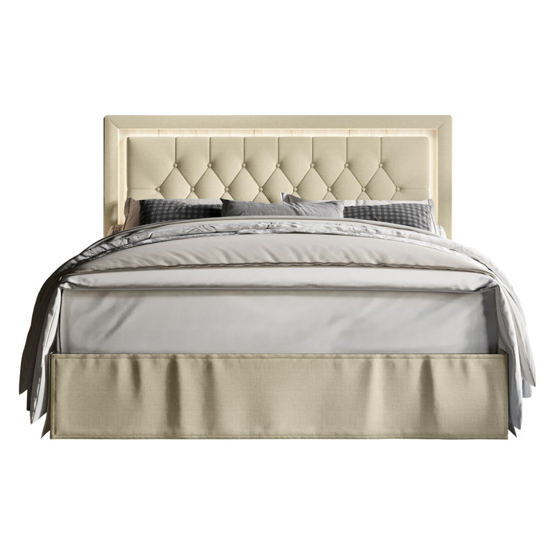 Epworth Upholstered Platform Bed, Beige, King
