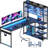 Reversble L-shaped Desk With Large Glass Display Storage Shelves, Computer Desk With Power Outlet, Gaming Table With Led Lights And Versatile Hook