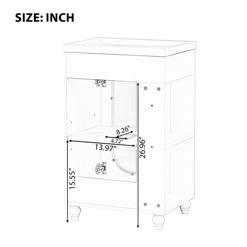 20 in. White MDF Single Sink Freestanding Bathroom Vanity with Ceramic Top
