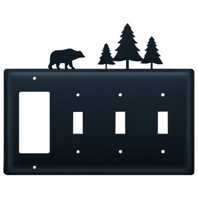 Bear and Pine Trees 4-Gang Toggle Light Switch / Rocker Combination Wall Plate