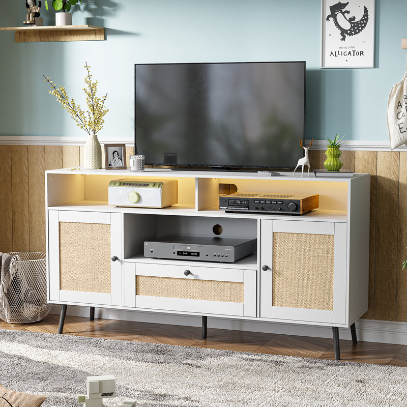 Meuble télé pour téléviseur de 70 po ou moins avec tiroirs et armoire de rangement Jonella