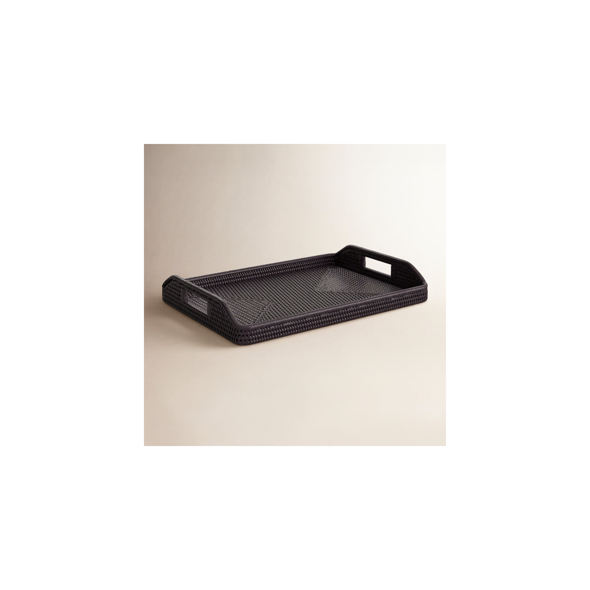 Grayton Rectangular Ottoman With High Handles Serving Tray, Tudor Black, 1" H x 14" W x 10" D
