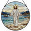 Jesus Walking Stained Glass Window Panel，12"H-1060702619