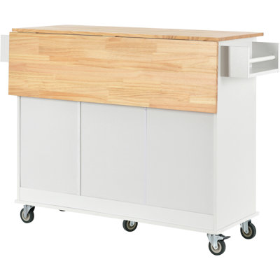 Rolling Kitchen Island With Strong Solid Wood Surface, Locking Wheels For Firmness, Storage & Drop Leaf Dining Counter (white Working To Immobility, Snack Desk