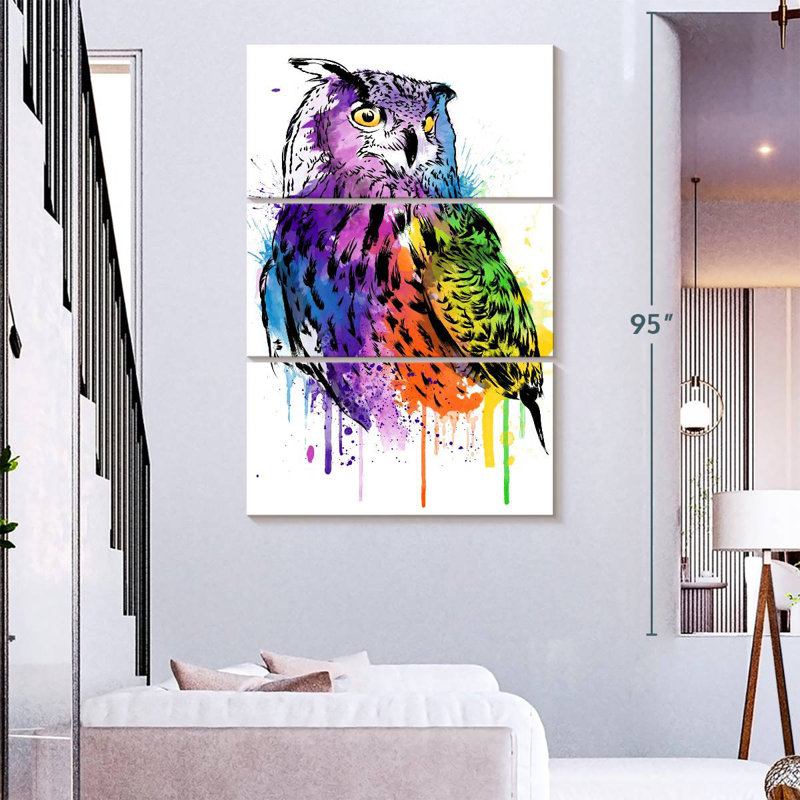 Chouette aquarelle, H 74 po x l 48 po