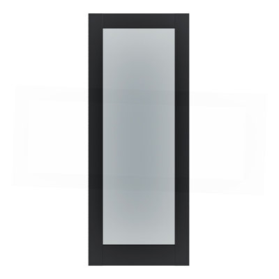 Porte française à dalle 24 "x 80" avec portes en dalle de bois massif 1-Lite pré-assemblée pour garde-robe de buanderie Porte à panneau apprêtée noire, sans quincaillerie