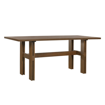 Modern Walnut Dining Table, 71" Rectangular Kitchen Table with Wood Pedestal Base for 4-6 People, Mid-Century Style Dinner Table for Dining Room