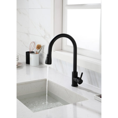 Kitchen Faucet With Pull Out Spray, Matte Black Stainless Steel Quality, 360 Rotating Nozzle, Single Handle For Convenient Water Flow And Temperature Adjustment Craftsmanship, Efficient Supply