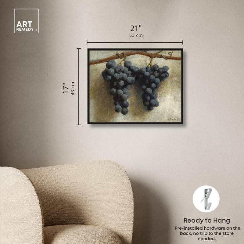 Art Remedy, toile de campagne rétro, raisins Joseph Decker, 1895, H 21 po x l 17 po, Cadre flottant noir