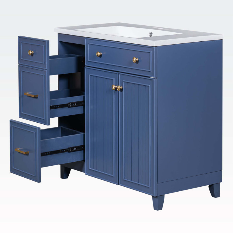 Armoire de salle de bain autoportante Finzer, Bleu marine