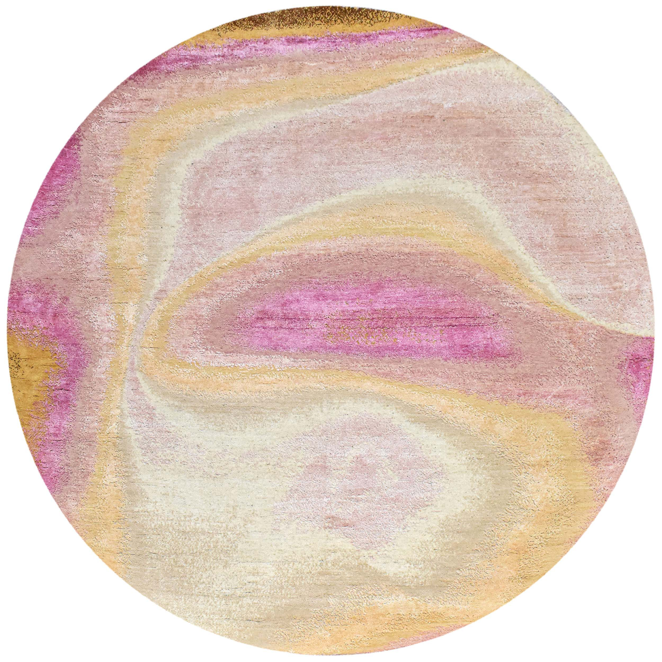 Bokara Rug Co., Inc. Abstract Hand-Knotted Round 3' Wool/Silk Area Rug ...