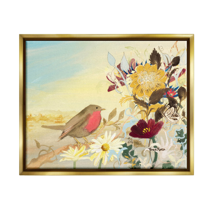 Arrangement giclée d'oiseaux par Robin Maria, H 25 po x l 31 po x P 1,7 po, Cadre flottant métallique doré
