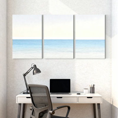 «Ocean Horizon Minimalist», ensemble de 3 reproductions d'art sur toile tendues