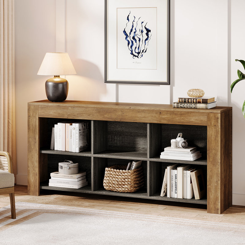 Horizontal Bookcase With 6 Cubes Storage Organizer