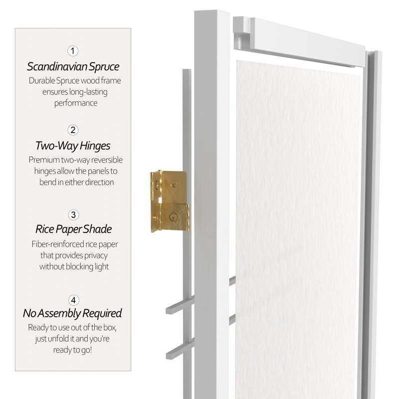 Keitez 3 ft. H Short Folding Shoji Screen, White, 6