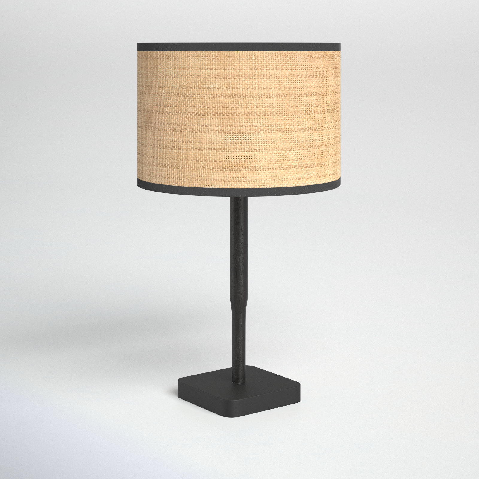 Phipps Solid Wood Table Lamp, Black Wood, Natural Woven/Black Trim