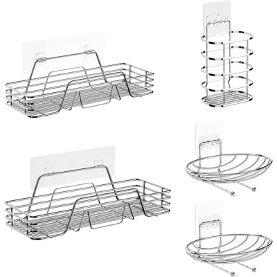 Adhesive Shower Caddy Organizer Shelves Rack-5 Pack Corner Bathroom Storage Organization, Home & Kitchen Decor Inside RV Accessories, Hanging First Apartment Household Camper Essentials (Black)