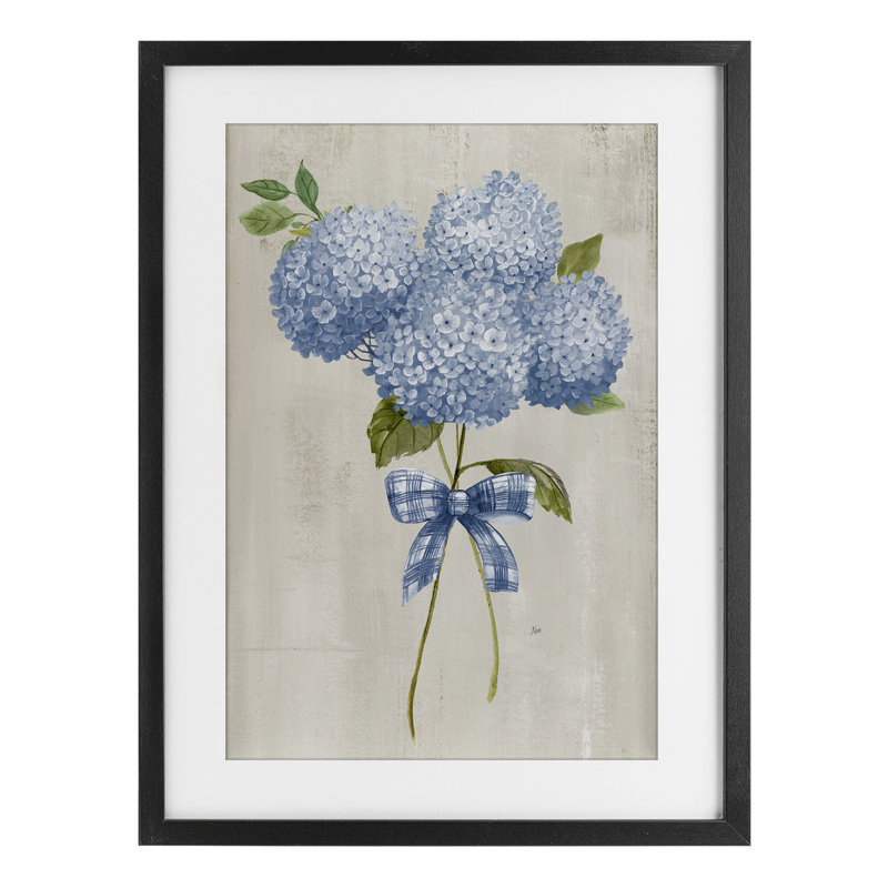 «Hydrangea Tied With A Bow», reproduction encadrée sous verre, conception de Nan, H 20 po x l 14 po, Cadre noir minuit