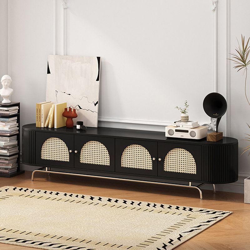 Modern Black Solid Wood TV Stands, Black, 19.69"H x 78.74"L x 15.75"W