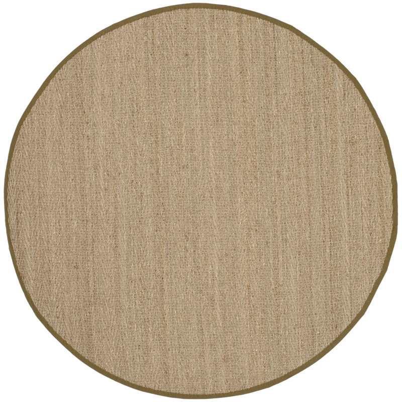 Auckland Bamboo Slat/Seagrass Natural/Olive Area Rug, Round 6'