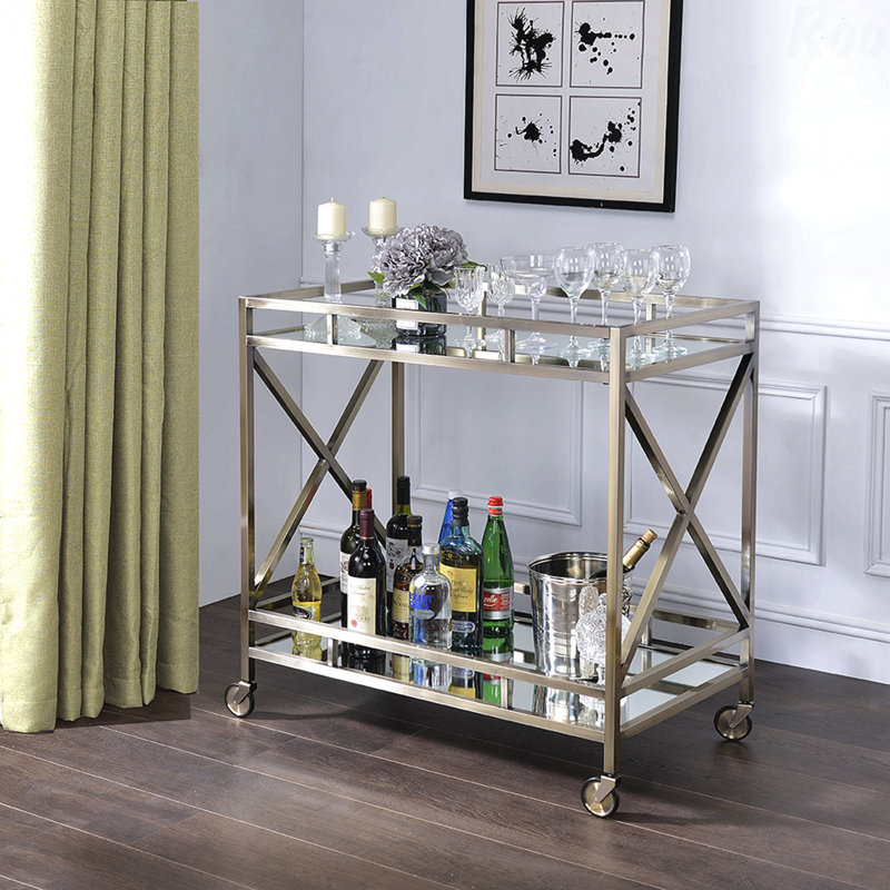Chariot de service en miroir et finition or antique