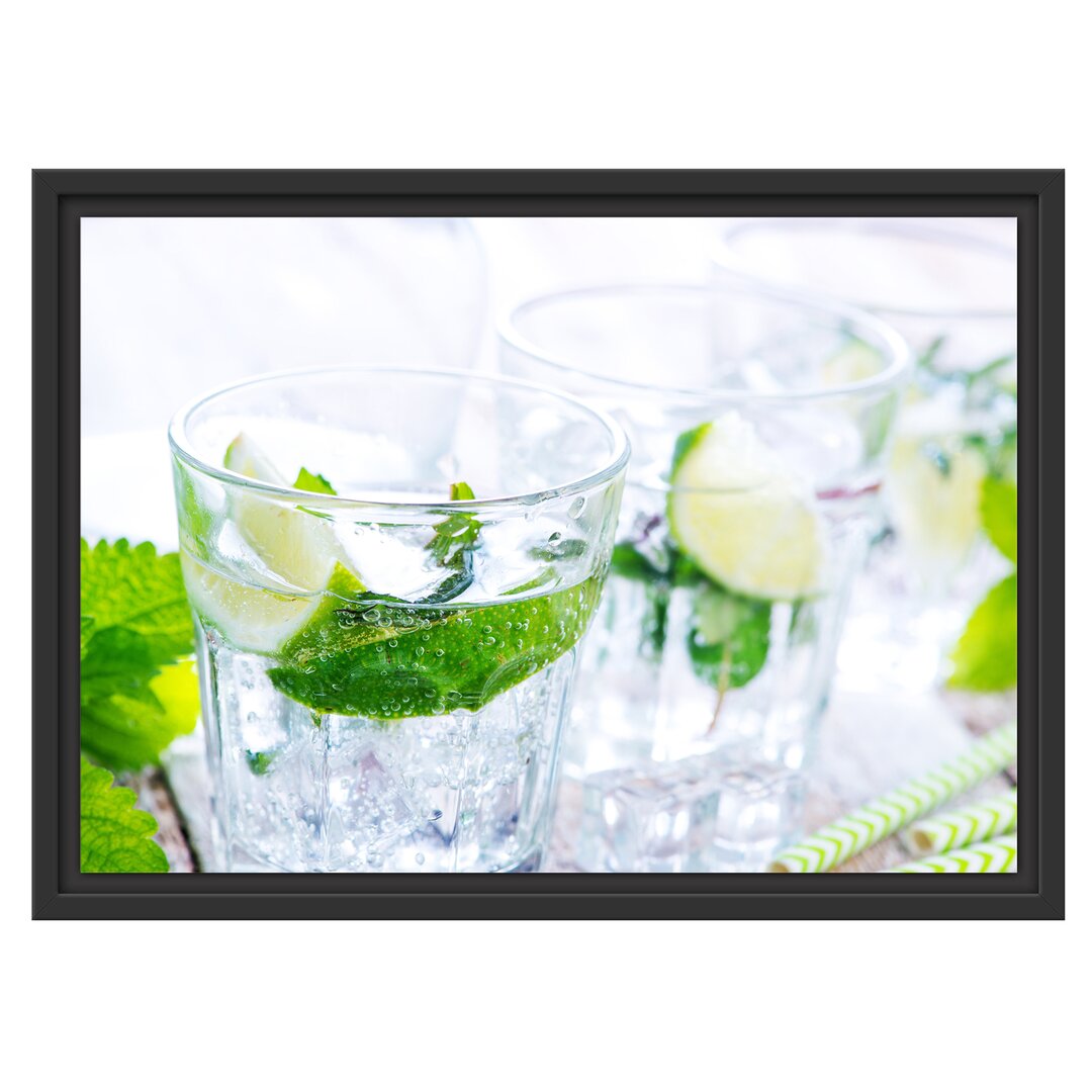 Gerahmtes Wandbild Mojito-Gläser mit Minze