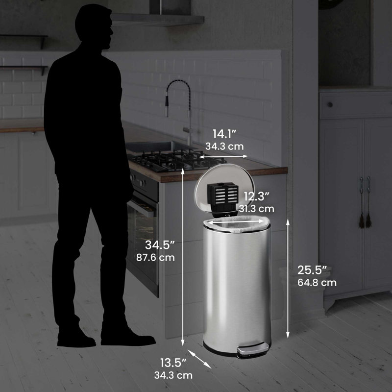 Itouchless Softstep 8 Gallon Stainless Steel Step Trash Can With Odour Filter, 30 L Kitchen, Home, Office, Bathroom Pedal Garbage Bin, Removable Bucket