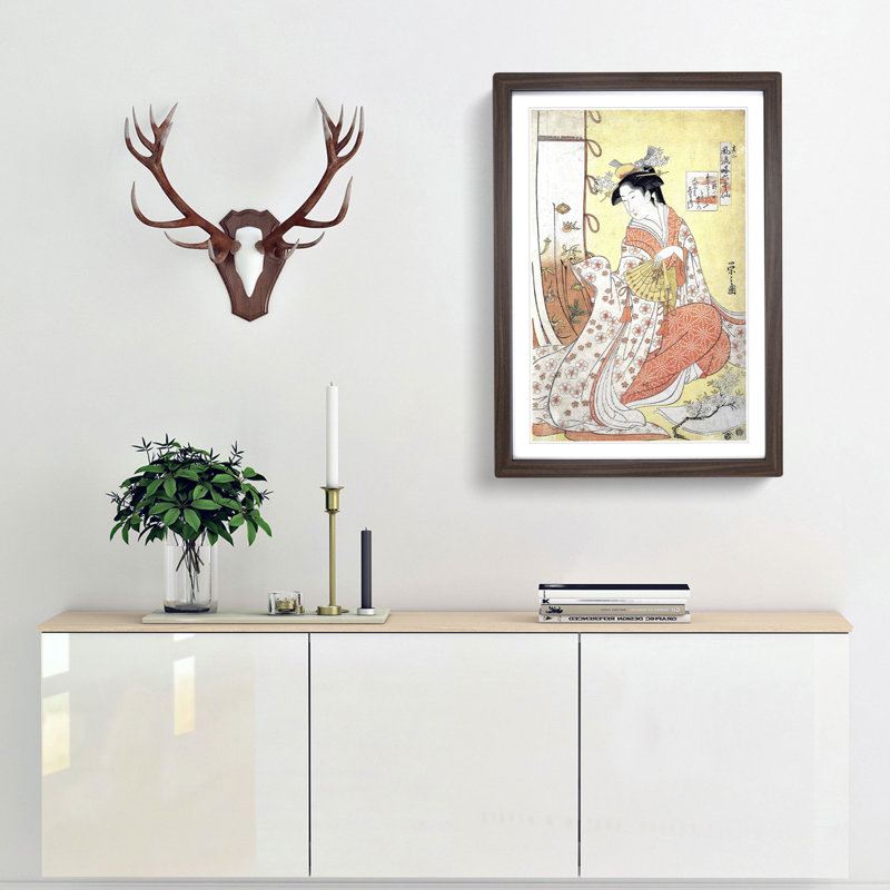 Ono No Komachi by Chobunsai Eishi - Picture Frame Painting Print, 65cm H x 48cm W x 2cm D, Walnut Framed
