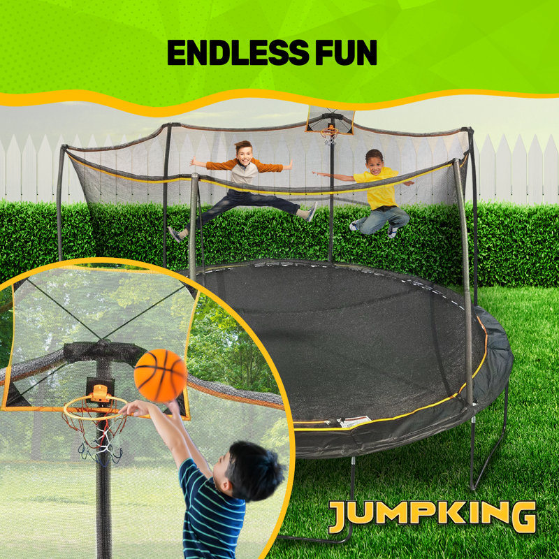 14-Foot Black Round Kids' Trampoline with Enclosure