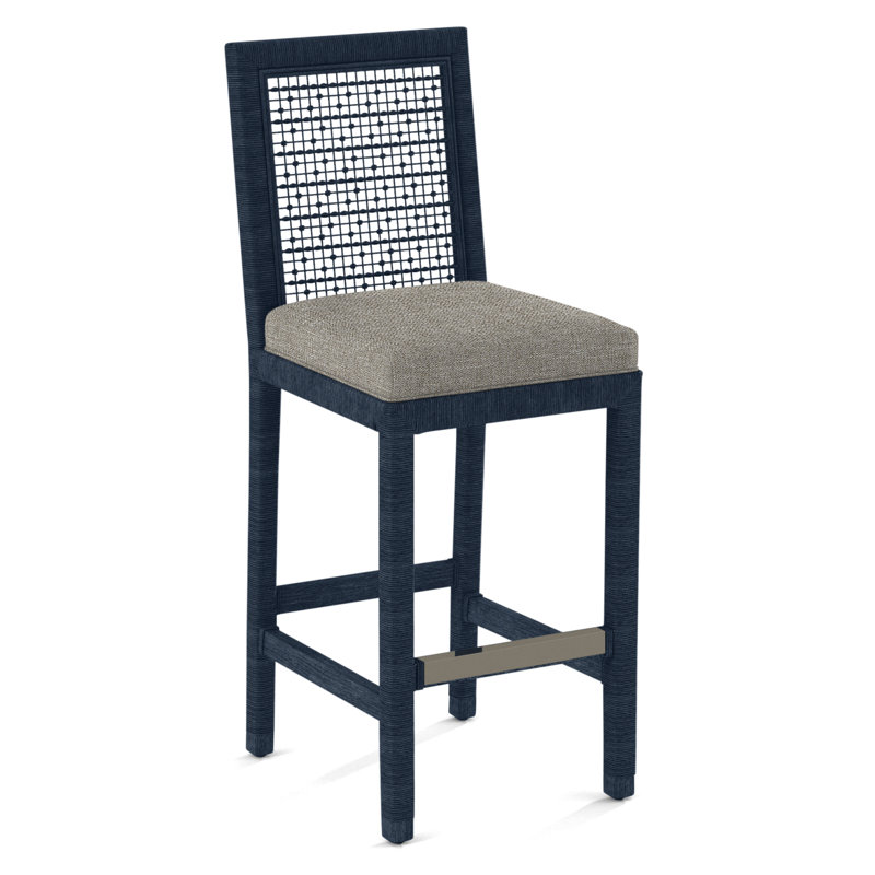 Pine Isle Bar Stool, Sunbrella Beige Stripe; 6204-74, Navy