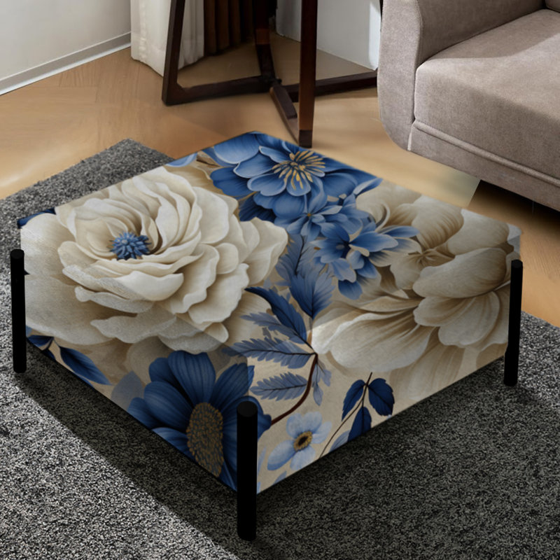 Motif victorien bleu à motif victorien de roses - grand repose-pieds carré floral