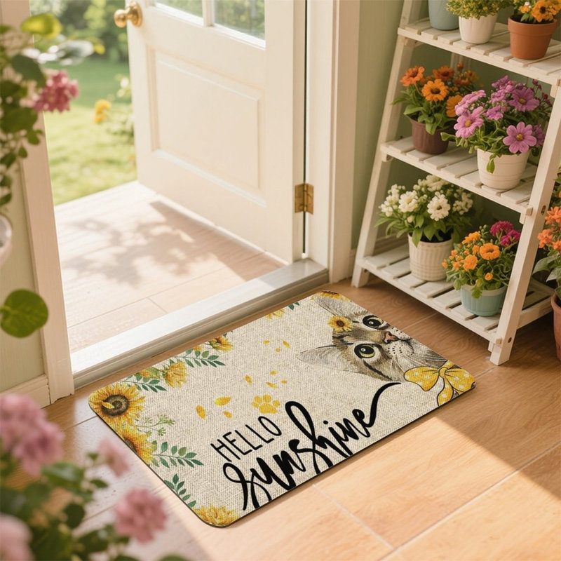 Tapis de sol à motif de chat Sunflower, pour cuisine et porche, 24 x 36 po, jaune beige