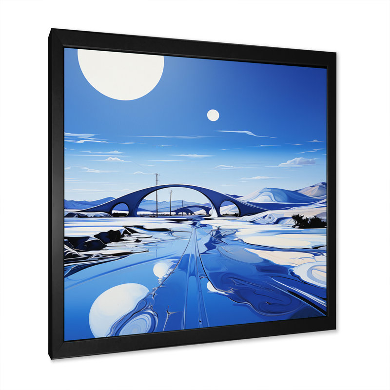 Pont bleu moderne, paysage II - impression, H 36 po x l 36 po x P 1,5 po, Cadre photo noir