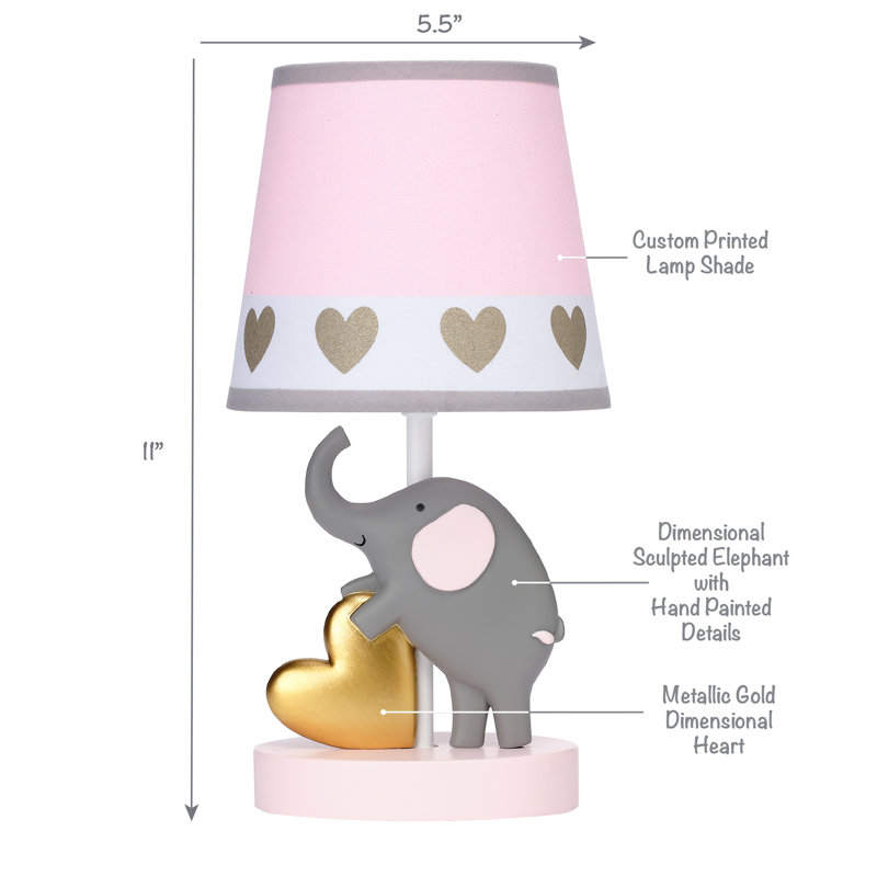 Eloise Pink and Gold Elephant Resin Lamp with White Shade